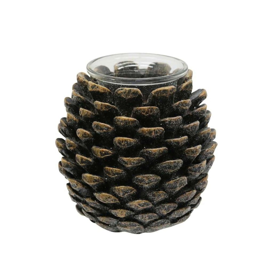 Christmas Cottage * | Deals 4 Pinecone Candle Holder By Ashland