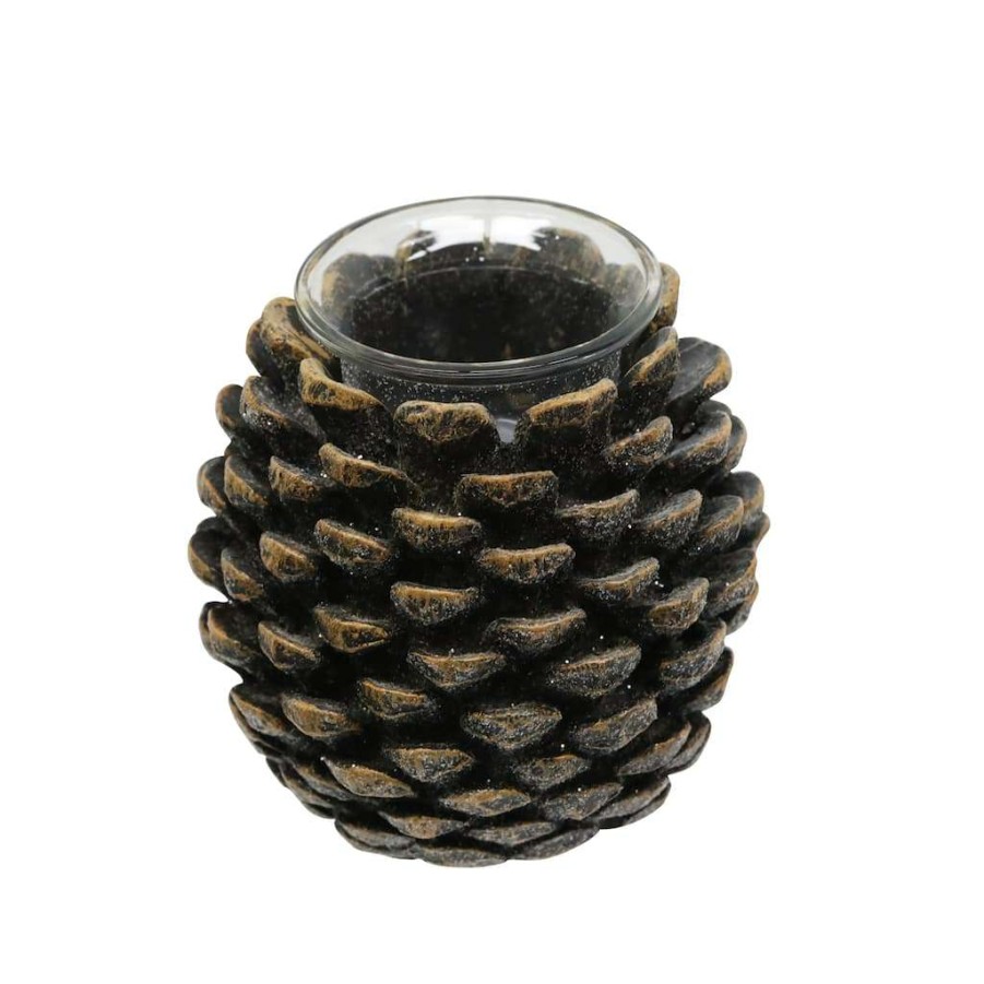 Christmas Cottage * | Deals 4 Pinecone Candle Holder By Ashland