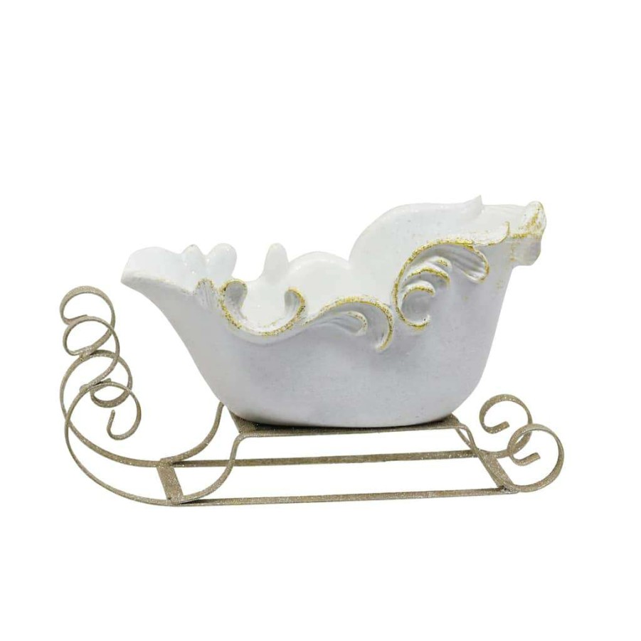 Holiday Romance * | Budget 12.5 White Sleigh Decoration By Ashland