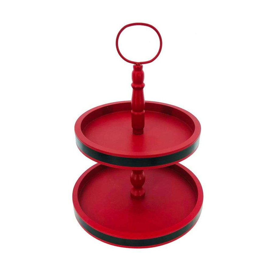 Mistletoe * | Buy 14" Red 2-Tier Tray Tabletop Decor By Ashland