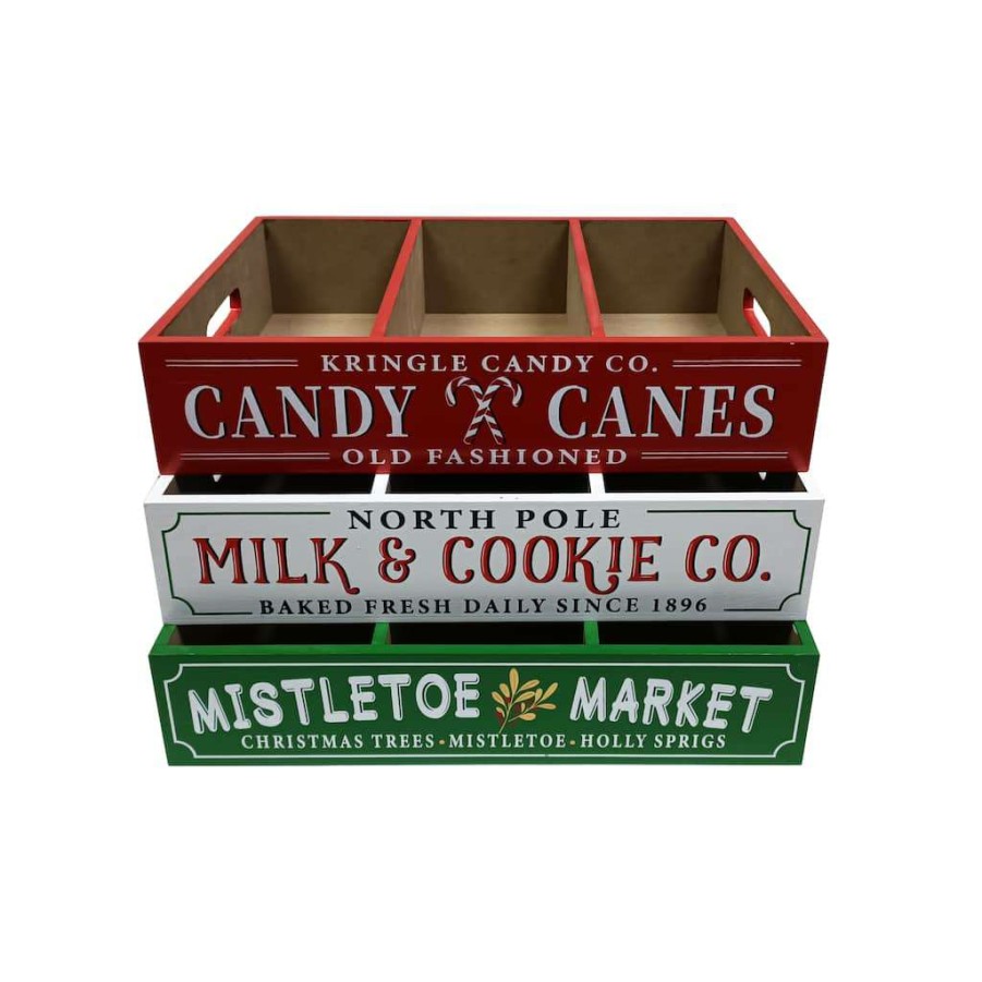 Mistletoe * | Coupon Assorted 18 Christmas Tabletop Wood Crate By Ashland