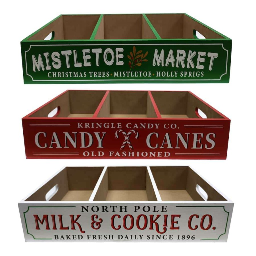 Mistletoe * | Coupon Assorted 18 Christmas Tabletop Wood Crate By Ashland