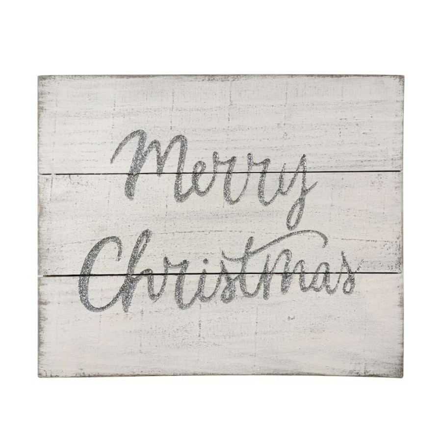 Holiday Romance * | Best Deal Merry Christmas Whitewashed Wood Plank Wall Sign By Ashland