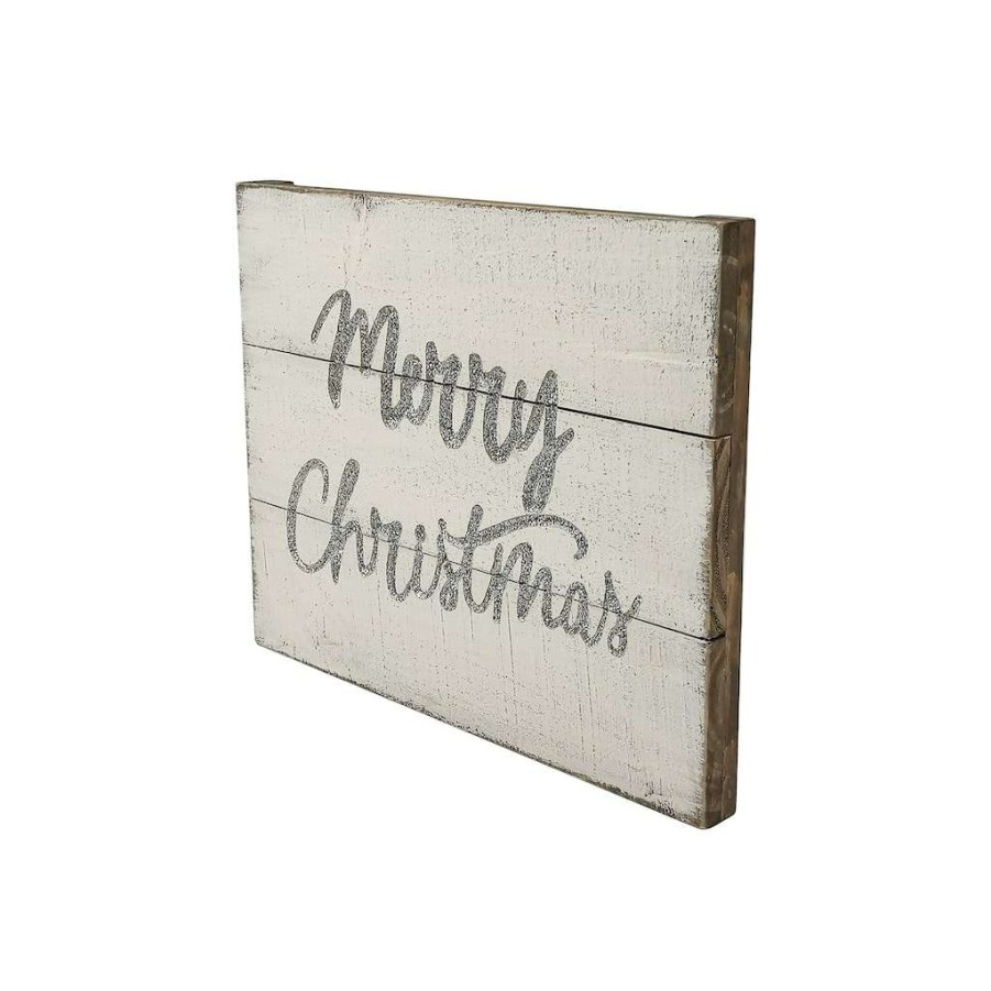 Holiday Romance * | Best Deal Merry Christmas Whitewashed Wood Plank Wall Sign By Ashland