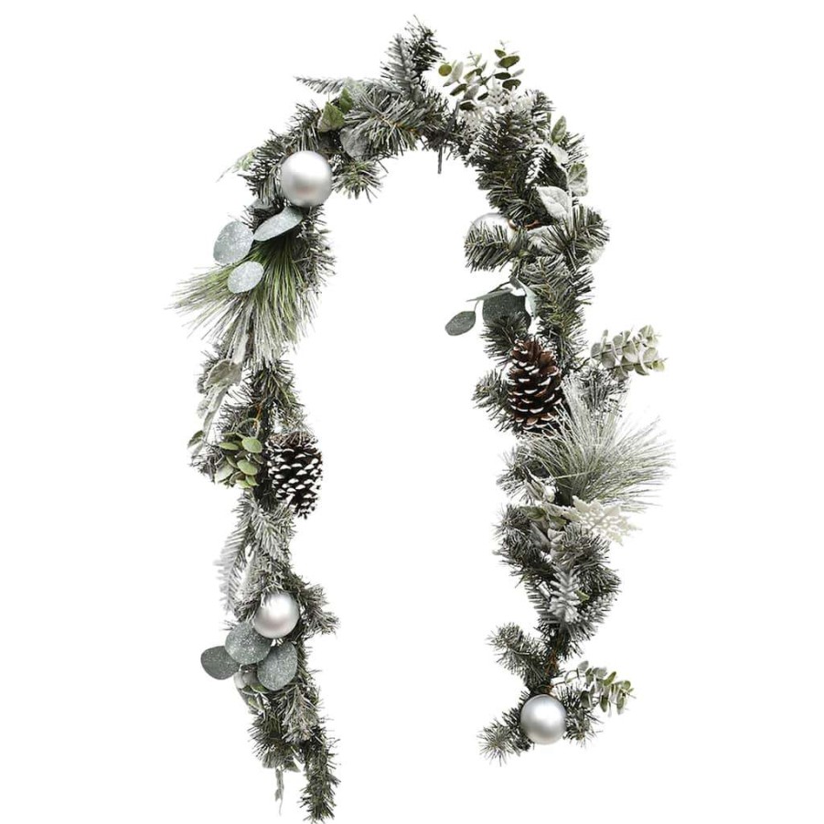 Christmas Garlands * | Deals 6Ft. Silver Ornament Pine Garland By Ashland