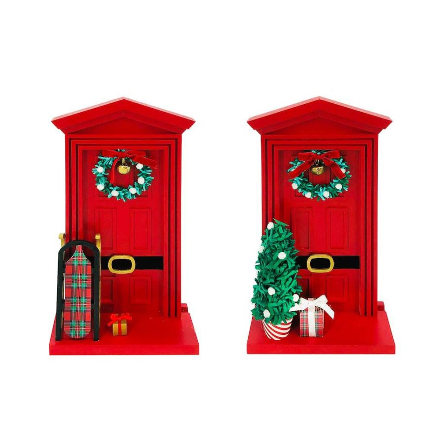 Mistletoe * | Coupon Assorted 12.4" Door With Santa Belt Tabletop Decor By Ashland