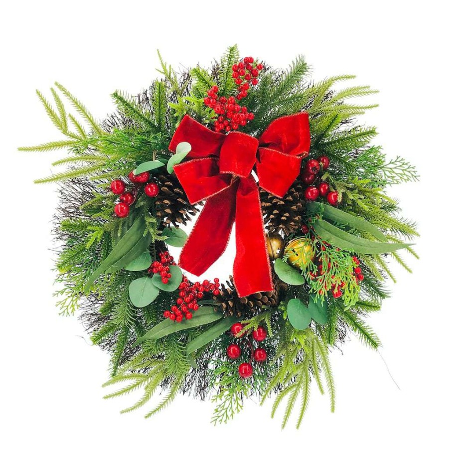 Mistletoe * | Best Pirce 24" Berry Pine Bell Wreath Wall Decor By Ashland