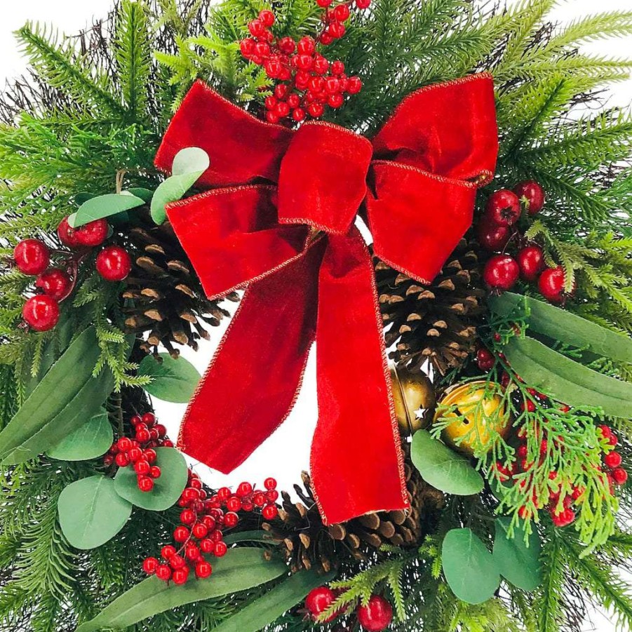 Mistletoe * | Best Pirce 24" Berry Pine Bell Wreath Wall Decor By Ashland