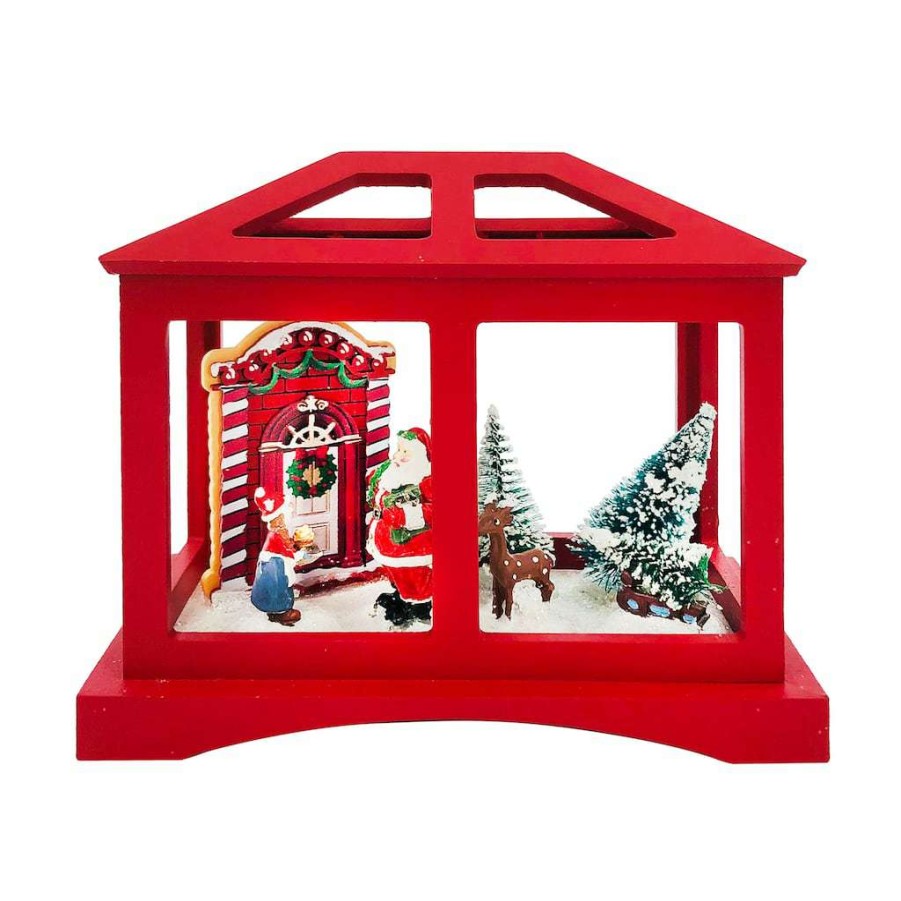 Mistletoe * | Best Deal 8" Red House With Christmas Tree Tabletop Decor By Ashland