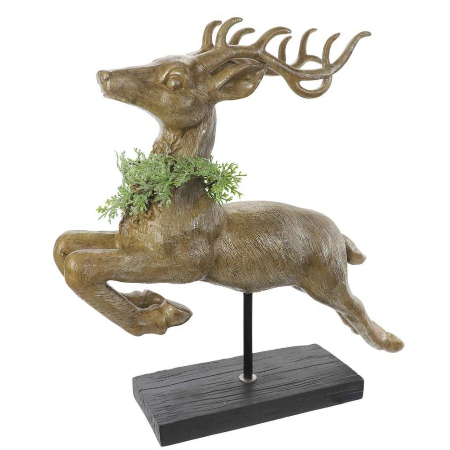 Christmas Cottage * | Deals 21 Leaping Stag With Greenery Tabletop Accent By Ashland