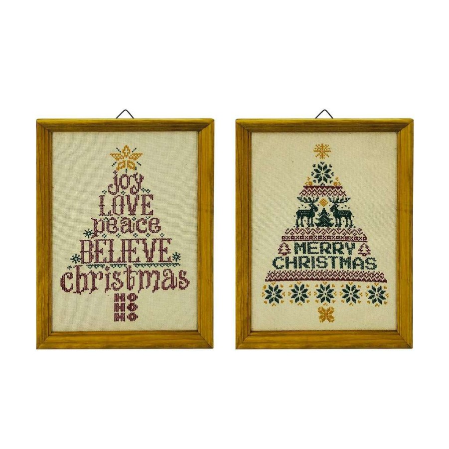 Christmas Cottage * | Top 10 Assorted Framed Christmas Tree Wall Hanging By Ashland