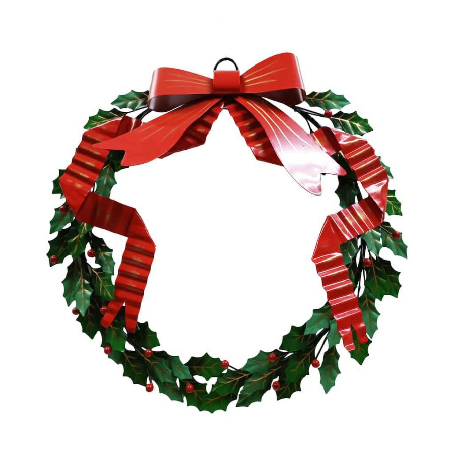 Mistletoe * | Best Pirce 16 Berry, Leaves & Bow Metal Wall Wreath By Ashland