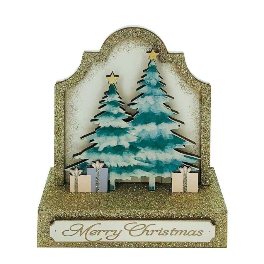 Holiday Romance * | Outlet 6.5 Christmas Tree With Gifts Tabletop Sign By Ashland