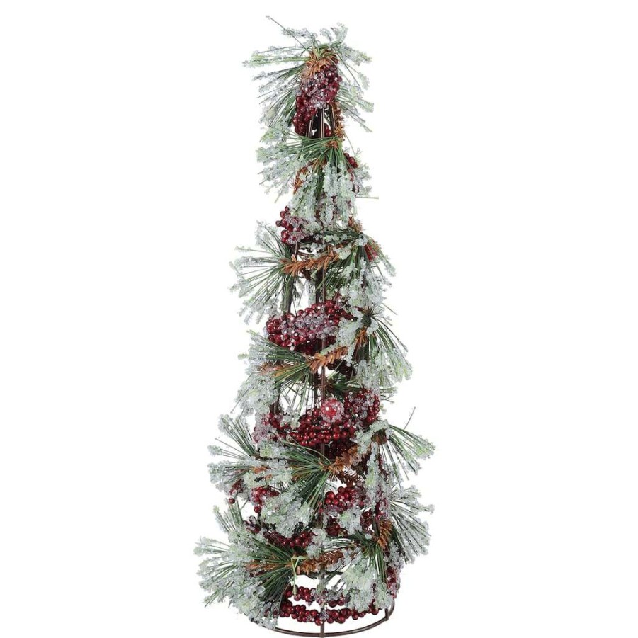 Christmas Cottage * | Wholesale 16 Frosted Pine Leaf & Berry Tabletop Tree By Ashland