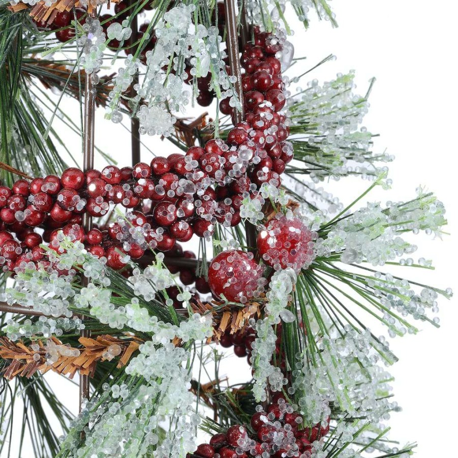 Christmas Cottage * | Wholesale 16 Frosted Pine Leaf & Berry Tabletop Tree By Ashland