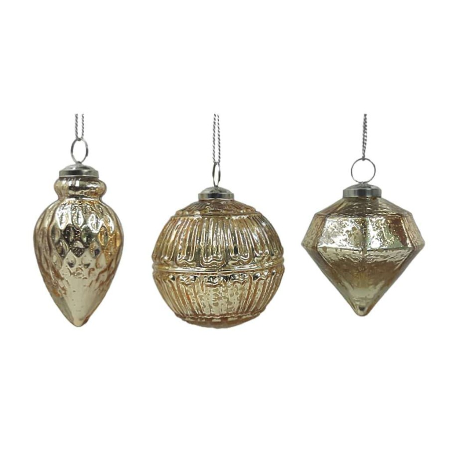 Holiday Romance * | Brand New Assorted 4 Gold Glass Ornament By Ashland