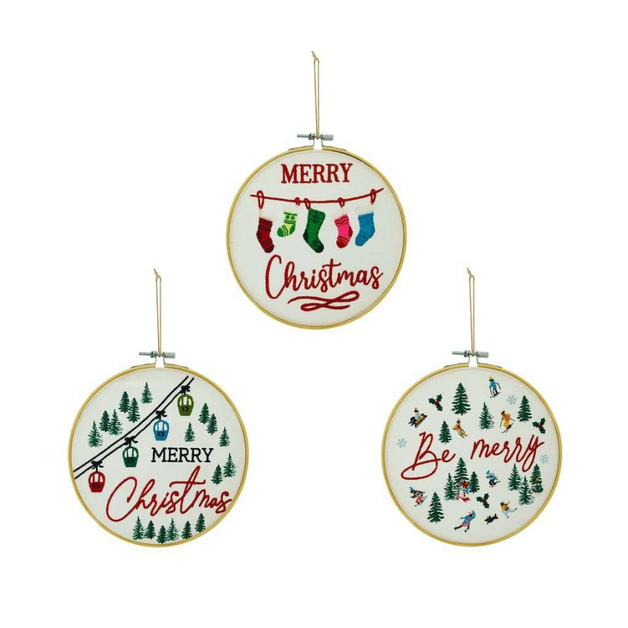 North Pole Journey * | Brand New Assorted Christmas Greeting Embroidery Hoop Wall Accent By Ashland