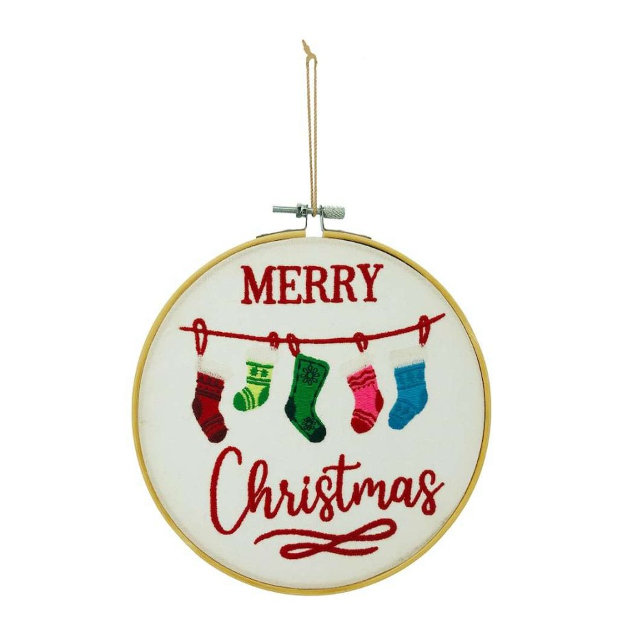 North Pole Journey * | Brand New Assorted Christmas Greeting Embroidery Hoop Wall Accent By Ashland