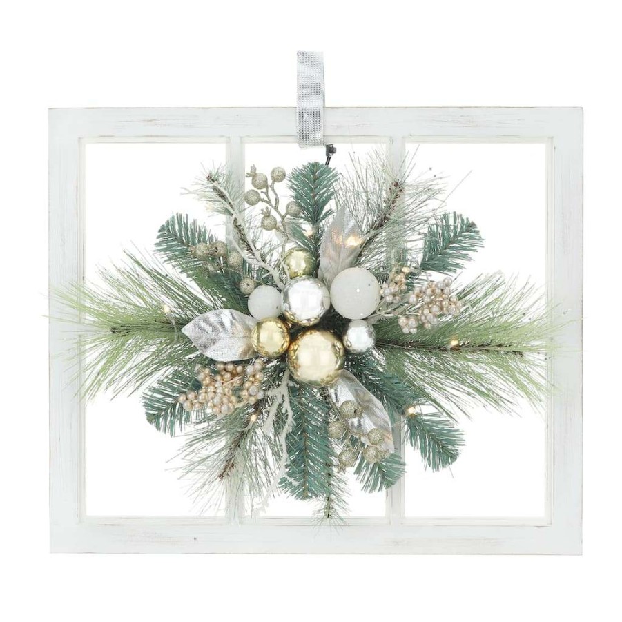 Holiday Romance * | Hot Sale Lighted Winter Floral Window Pane Wall Accent By Ashland