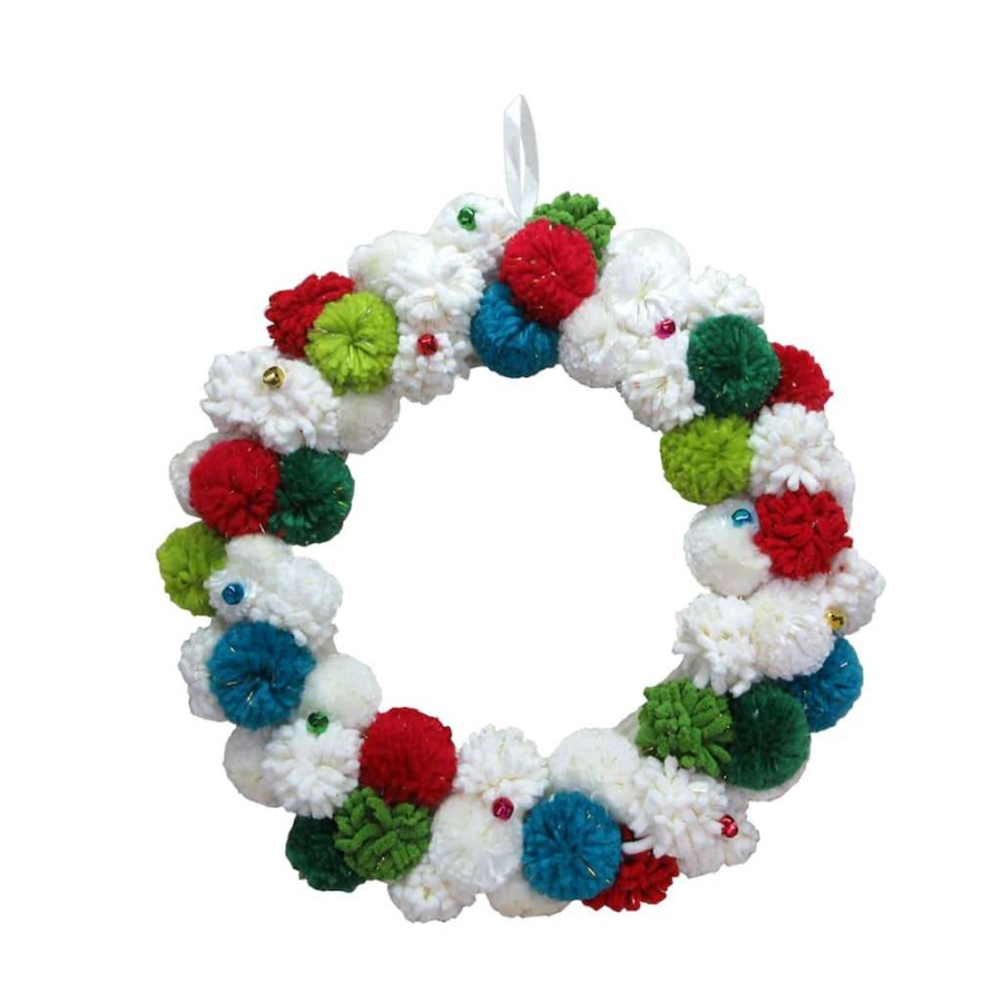 North Pole Journey * | Best Deal 17.7 Pom-Pom Christmas Wall Wreath By Ashland