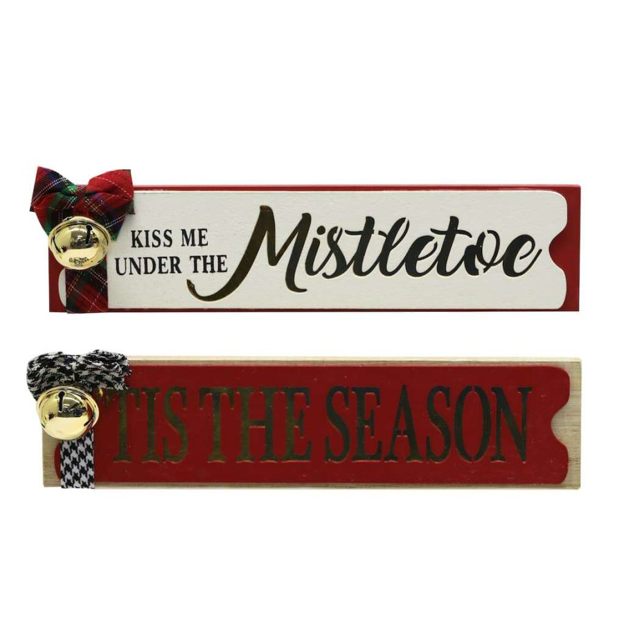 Mistletoe * | Budget Assorted 11 Mistletoe & Tis The Season Tabletop Sign By Ashland