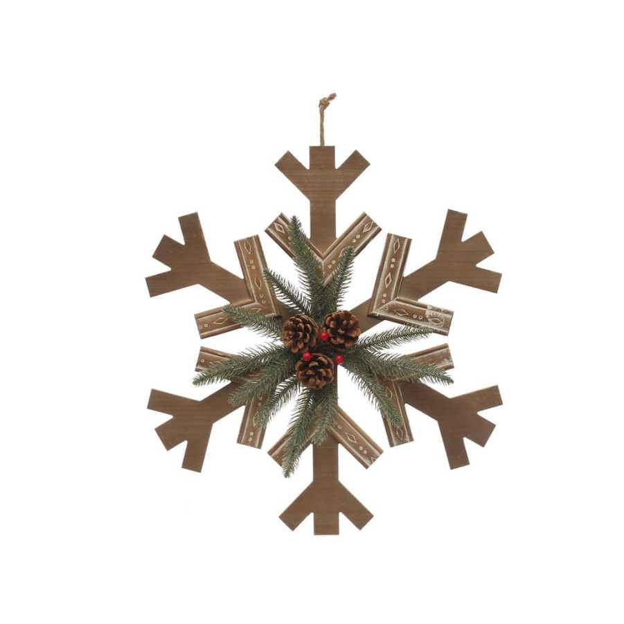 Christmas Cottage * | Top 10 Snowflake With Pinecone Wall Decor By Ashland