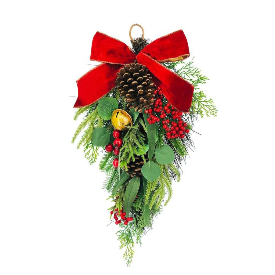 Mistletoe * | Buy 26" Pine Berry Teardrop Wall Decor By Ashland