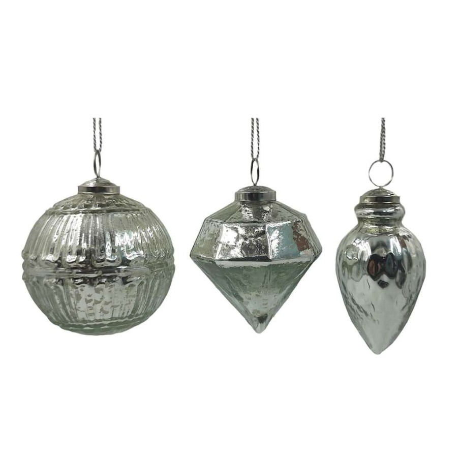 Holiday Romance * | Top 10 Assorted 4 Silver Glass Ornament By Ashland