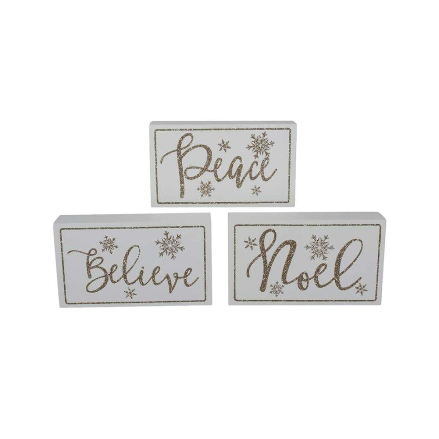 Holiday Romance * | Best Deal Assorted 7" Believe/Peace/Merry Block Tabletop Decor By Ashland