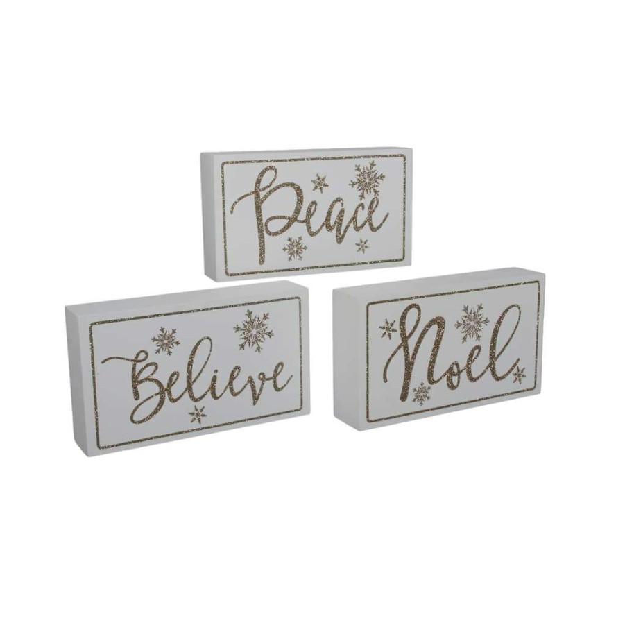 Holiday Romance * | Best Deal Assorted 7" Believe/Peace/Merry Block Tabletop Decor By Ashland