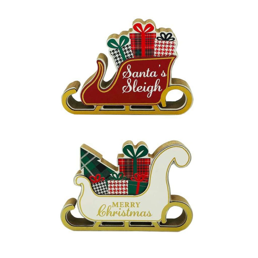 Mistletoe * | Brand New Assorted 5" Sleigh With Christmas Gifts Tabletop Decor By Ashland