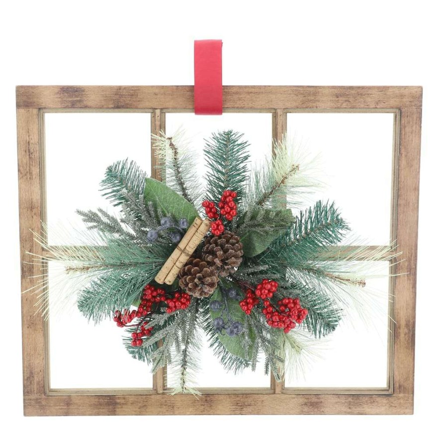 Christmas Cottage * | Discount 22 Christmas Wall Pane With Pinecones & Berries By Ashland