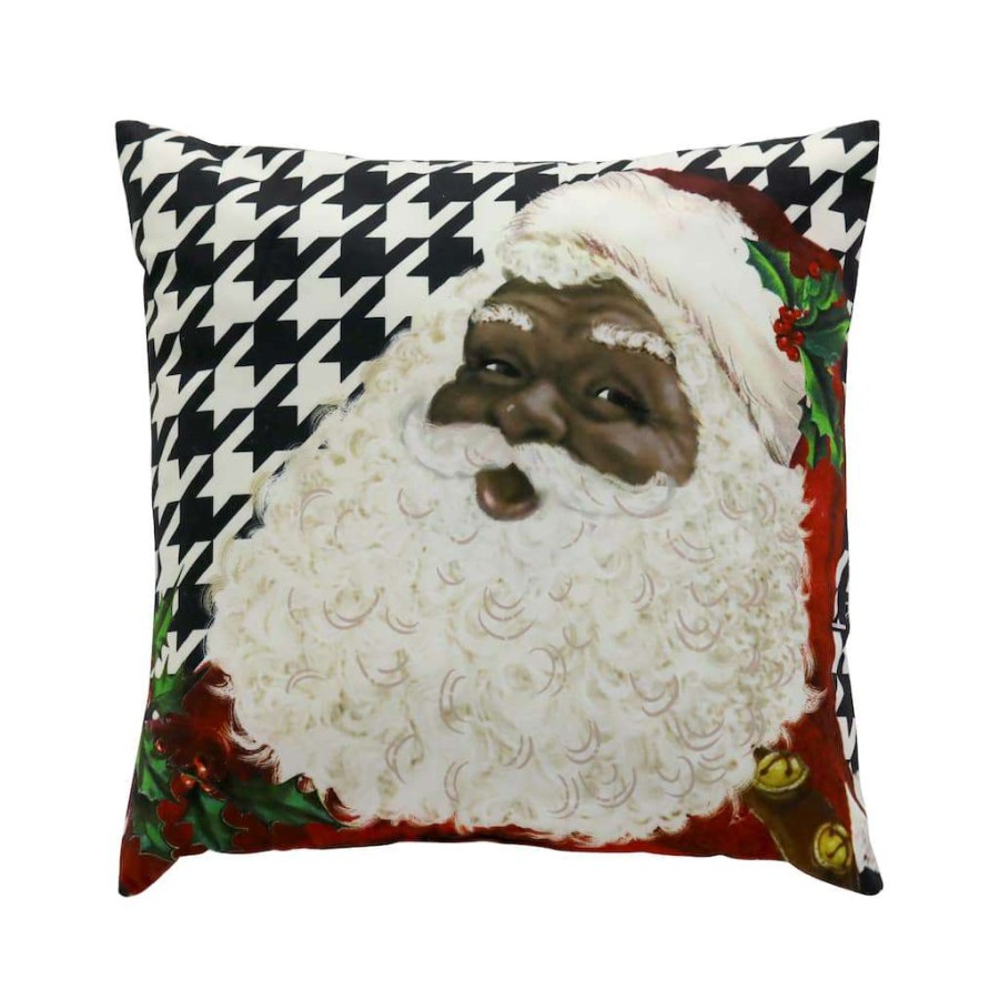 Mistletoe * | Coupon Santa Face Houndstooth Pillow By Ashland