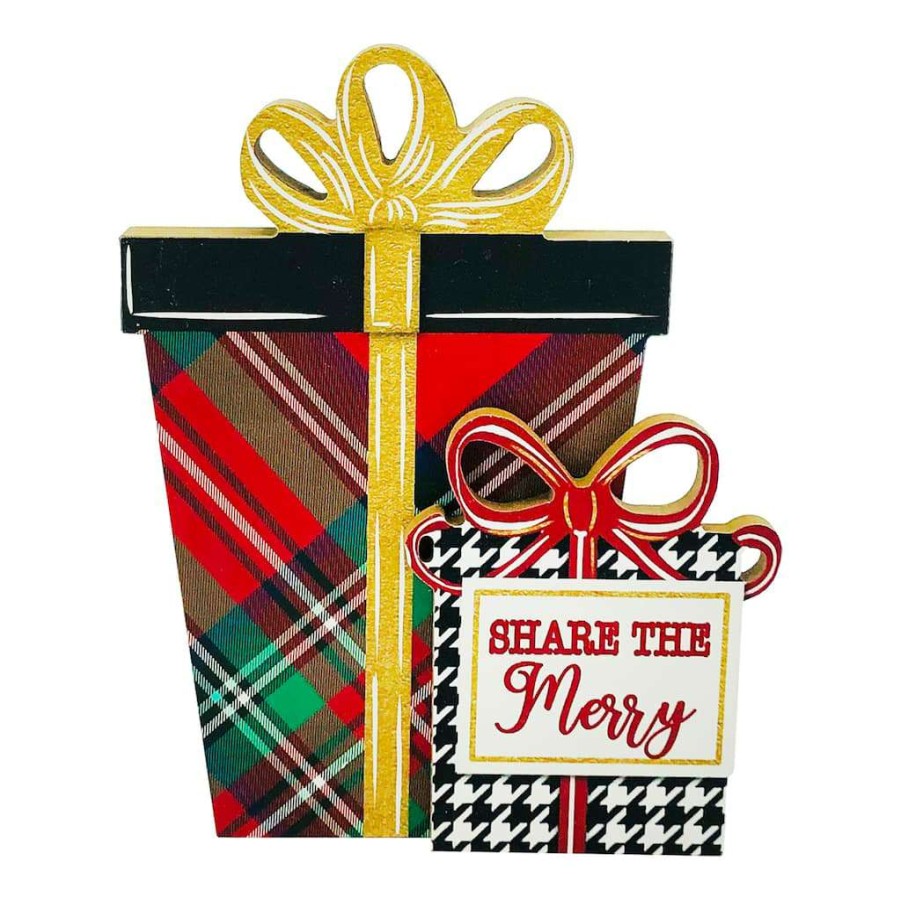 Mistletoe * | Best Deal 8" Merry Gift Box Shaped Tabletop Decor By Ashland