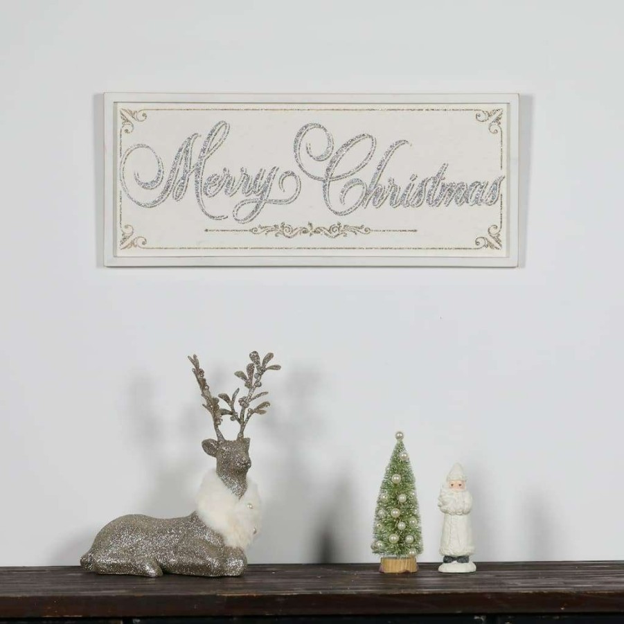 Holiday Romance * | Best Sale White Merry Christmas Wall Sign By Ashland