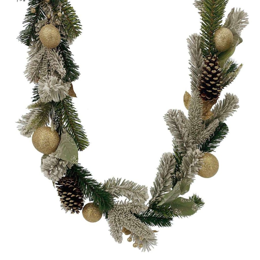 Christmas Garlands * | Hot Sale 6Ft. Gold Ornament Pine & Laurel Leaf Garland By Ashland