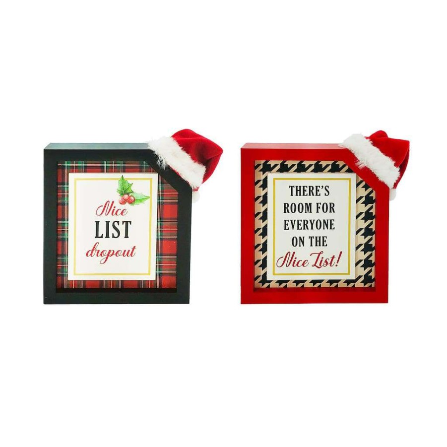 Mistletoe * | Discount Assorted 6.6" Block Sign With Santa Hat Tabletop Decor By Ashland