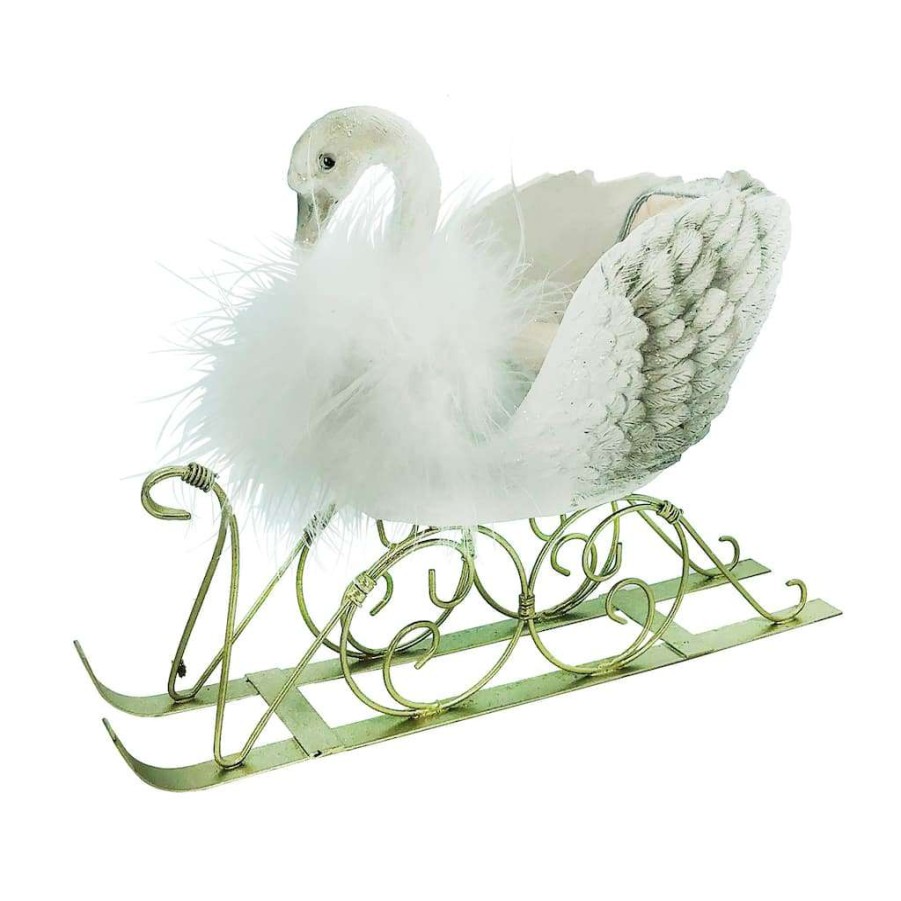 Holiday Romance * | Cheap 9 Christmas Swan Tabletop Sleigh By Ashland