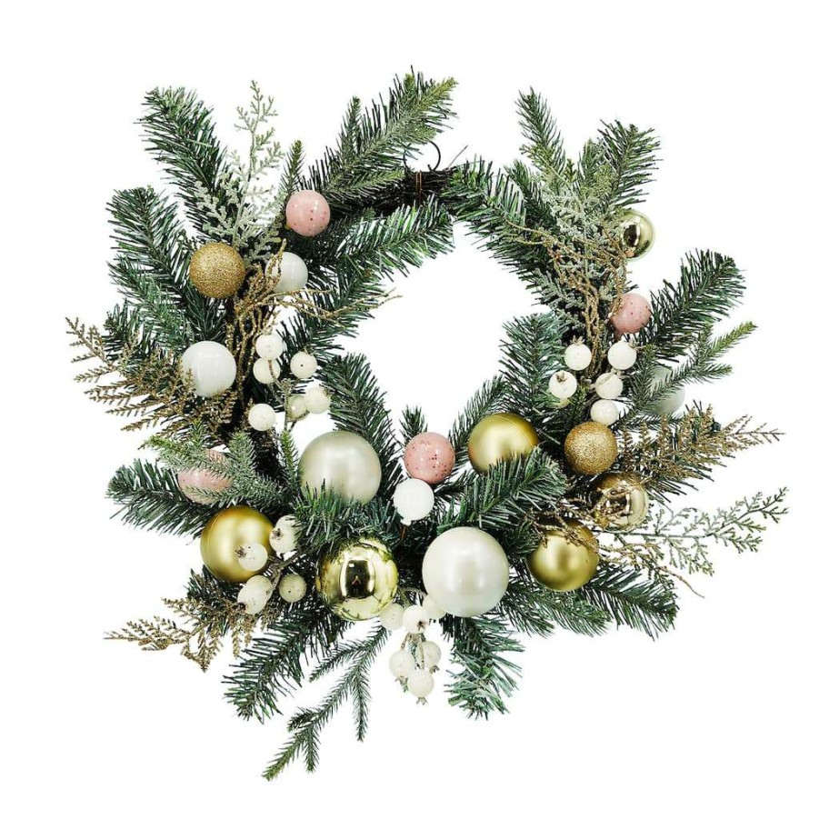 Holiday Romance * | Promo 24 Christmas Wall Wreath With Ornaments By Ashland