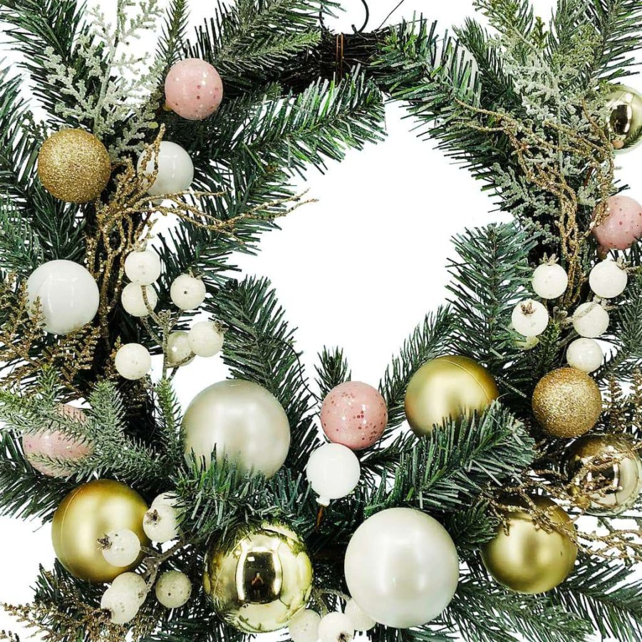 Holiday Romance * | Promo 24 Christmas Wall Wreath With Ornaments By Ashland