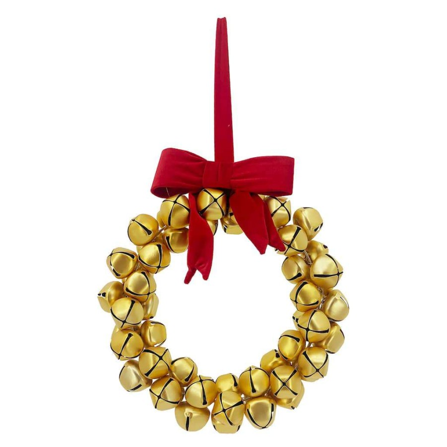 Mistletoe * | Budget 13" Gold Bell Wreath Wall Decor By Ashland